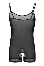 Unisex Sling One-piece Mesh Vest See-through Open Hole Dew Point Lingerie (Option: Black-S)