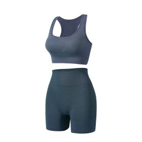 Women's Wireless Sports Yoga Bra And Shorts Suit (Option: Navy Blue-M)