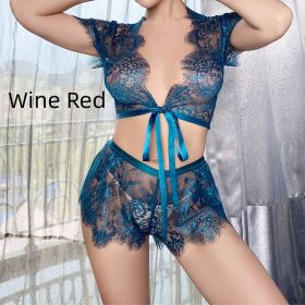 Ball Queen's Lace Underwear Set (Option: Wine Red-XL)