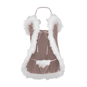 Women's Deep V Three-point Split Christmas Suit (Option: Camel-S)