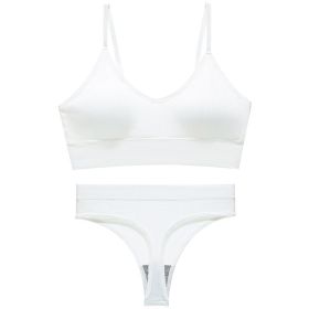 Women's Fashion Simple Wireless Spaghetti Strap Bra Shorts Suit (Option: White-L)