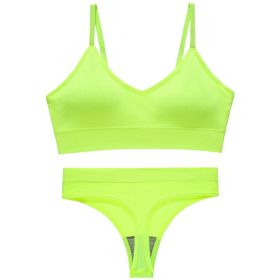 Women's Fashion Simple Wireless Spaghetti Strap Bra Shorts Suit (Option: Fluorescent Green-L)