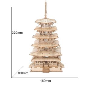 Robotime Rolife 275pcs DIY 3D Five-storied Pagoda Wooden Puzzle Game Assembly Constructor Toy Gift for Children Teen Adult (SKU: TGN02 Five-storied Pagoda)