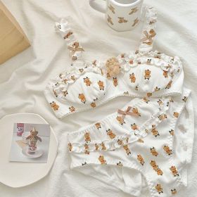 Cartoon Cute Underwear Panties Set Women's Chest-flattering Small Wireless Pure Desire Charming Bra (Option: Little Bear Bra Set-M70ABC)