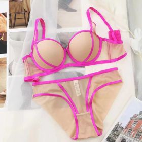 Contrast Color Lace-up Adjustable Underwear Set (Option: Rose Red-80B)