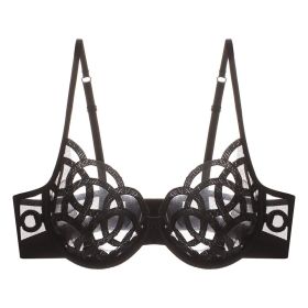 Women's Underwear Big Chest Small Push-up Thin (Option: Black 076B-XL)