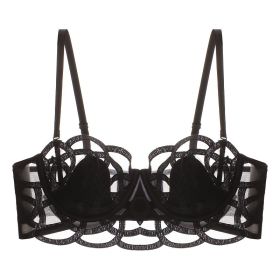 Women's Underwear Big Chest Small Push-up Thin (Option: Black 077B-XL)