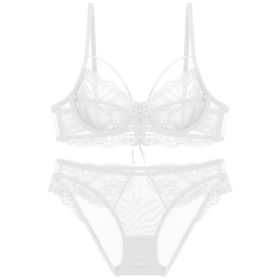 Ribbon Big Chest Show Small Half See-through Bra Set (Option: White-70B)