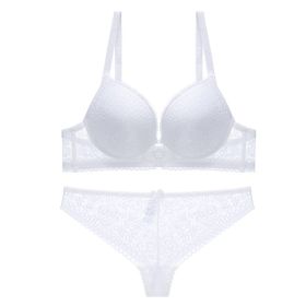 Fashion  Push Up Bra Lace Hollow Out Top Thin Bottom Thick Underwear Set (Option: White-80C)