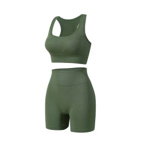 Women's Wireless Sports Yoga Bra And Shorts Suit (Option: Army Green-XXL)