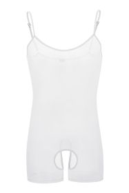 Unisex Sling One-piece Mesh Vest See-through Open Hole Dew Point Lingerie (Option: White-XL)