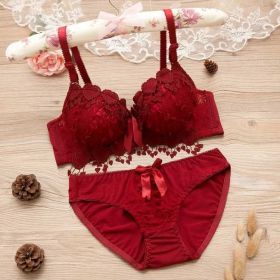 Thin Lace Push Up Adjustable Bra Set (Option: Red-85A)