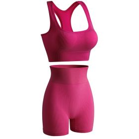 Women's Wireless Sports Yoga Bra And Shorts Suit (Option: Rose Red-XL)